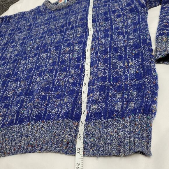 VINTAGE 80s blue multicolor crew neck pullover unisex sweater L - Picture 8 of 8